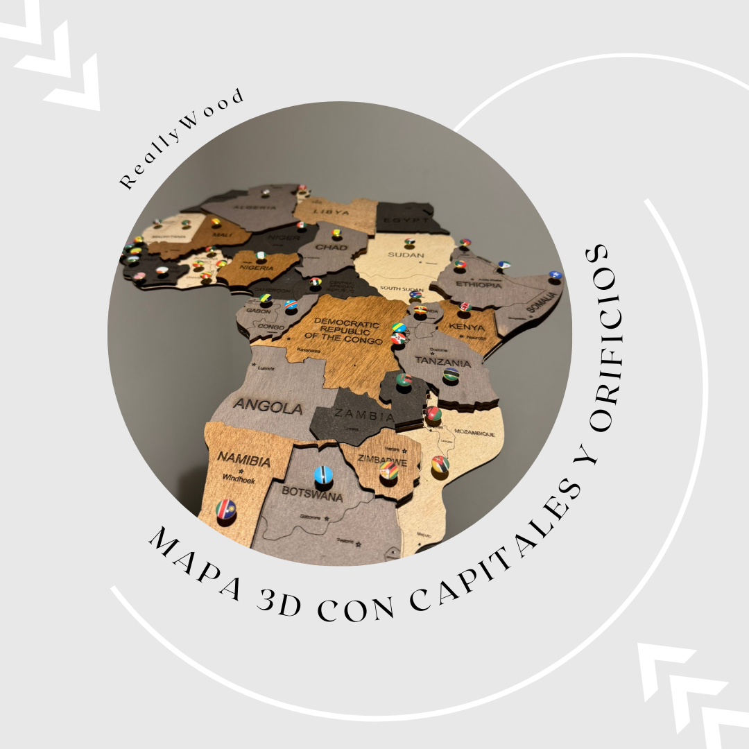 Mapa Mundi de Madera - 3D- Terra