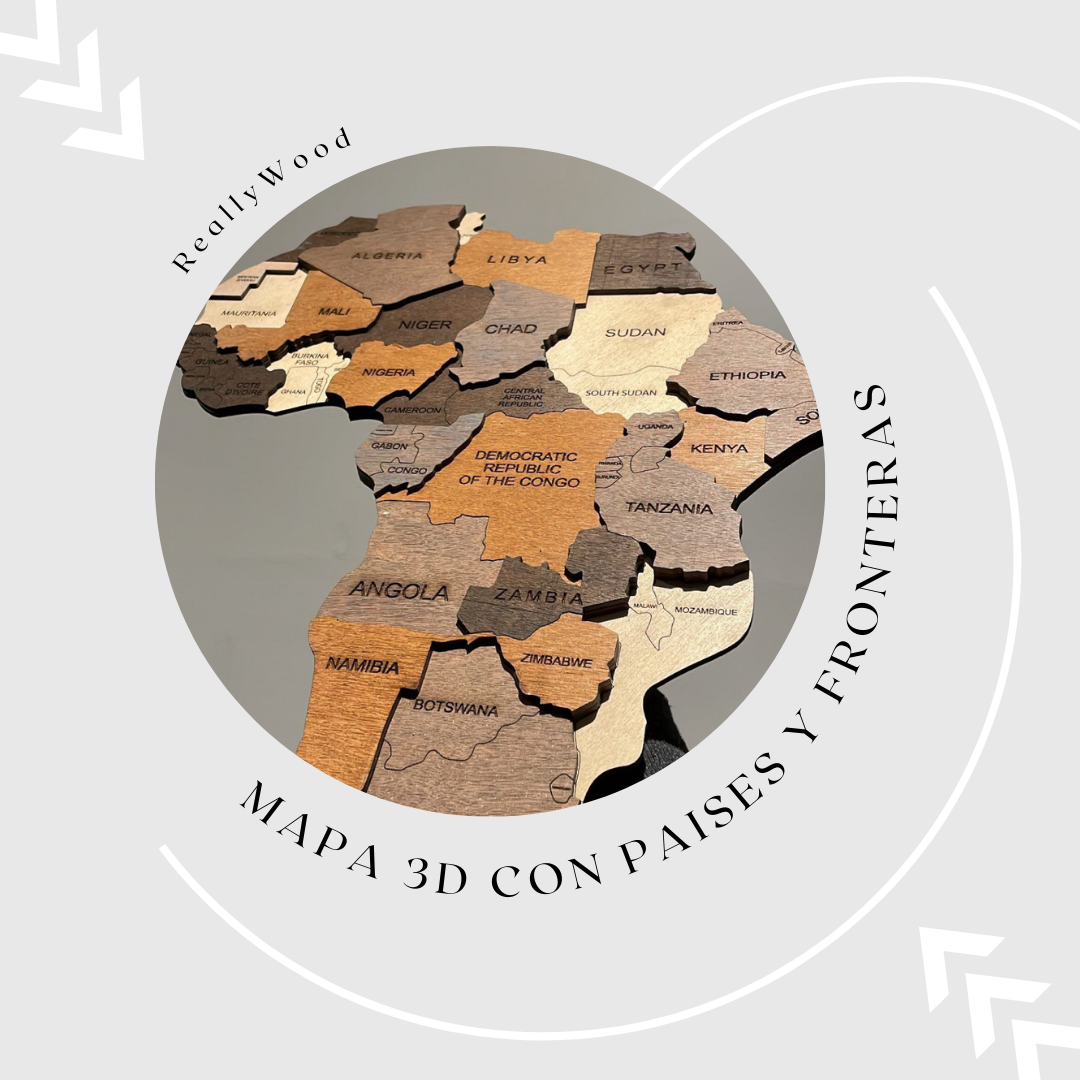 Mapa Mundi de Madera - 3D 4 Combinaciones de colores y relieves