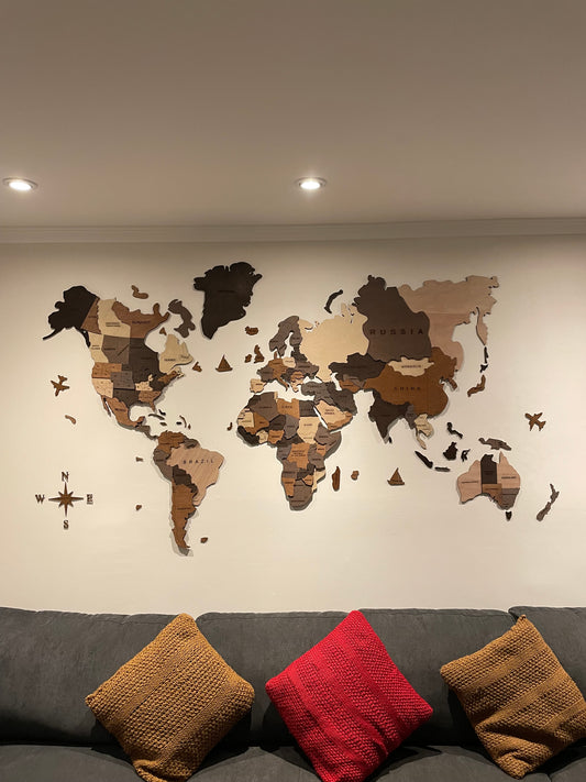 Mapa Mundi de Madera - 3D 4 Combinaciones de colores y relieves