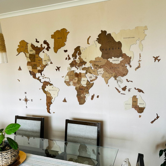 Mapa Mundi de Madera - 3D- Terra