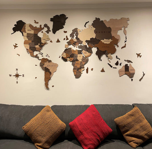 Mapa Mundi de Madera - 3D 4 Combinaciones de colores y relieves
